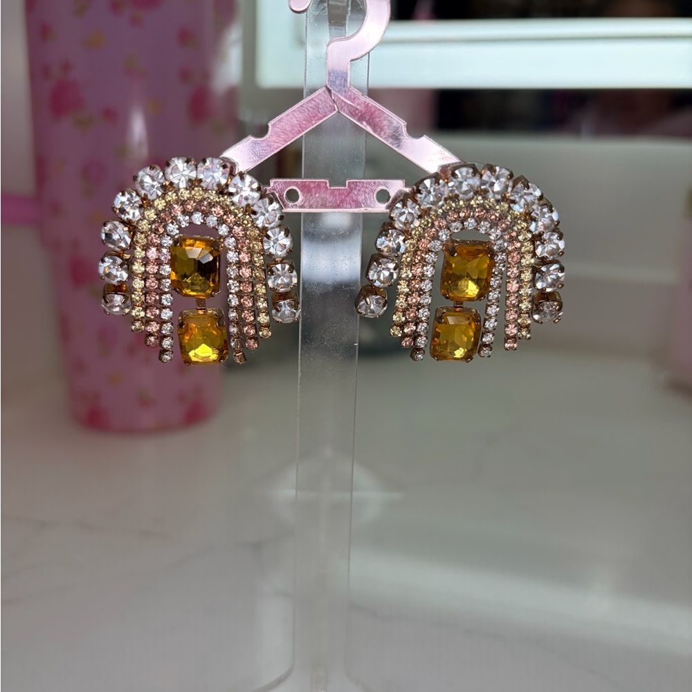 Feed Me Gems/Hair Candy By Han Sunshine Gold and Silver Rhinestone Earrings